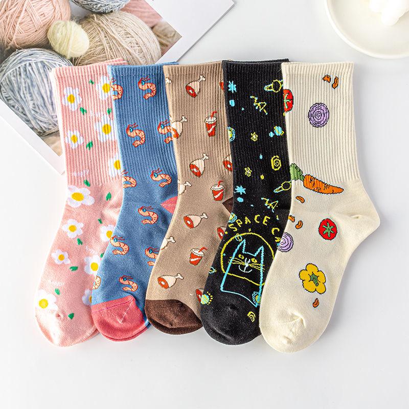 Zufällige Fünf Paar Damen Socken Mode Druck Cartoon Muster Socken Winter Dick Warm Frottee Frottee Socken