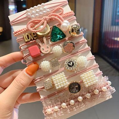 Women's Hair Ties Pretty Pink - 1 Set of 11 Hair Ties Cubic