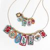 Metal Chain Enamel Floral Necklace Layered Charm Flower Pendant Necklace Ethnic Style Exaggerated Beads Clavicle Chain Gift