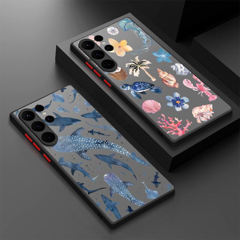 Seashell Starfish Patterned Case For Samsung S25 S24 Fe S22 Plus Ultra S23 S21 A56 A36 A55 A16 A54 A35 A52 A25 A15 A14 5g A32 4g Matte Hard Cover