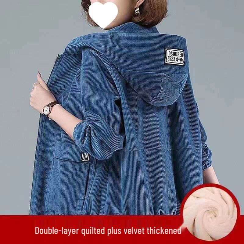 Women's Winter Corduroy Jacket with Fleece Lining, Slimming & Loose Fit, Designed for Moms