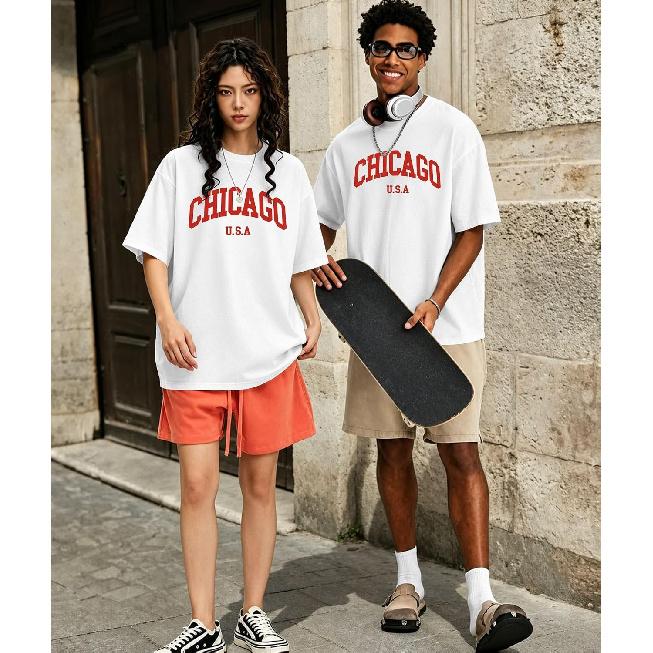 KESIHAN Mens Chicago Graphic Tee 100% Cotton Casual Streetwear T Shirt