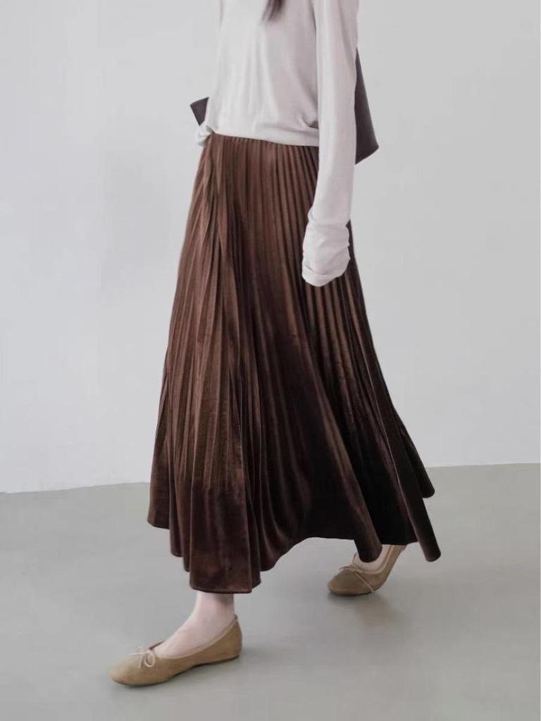 2025 Winter Samt Faltenrock Übergröße: Mittellang, Hohe Taille, Schlankmachend, Lockerer Schnitt für Damen