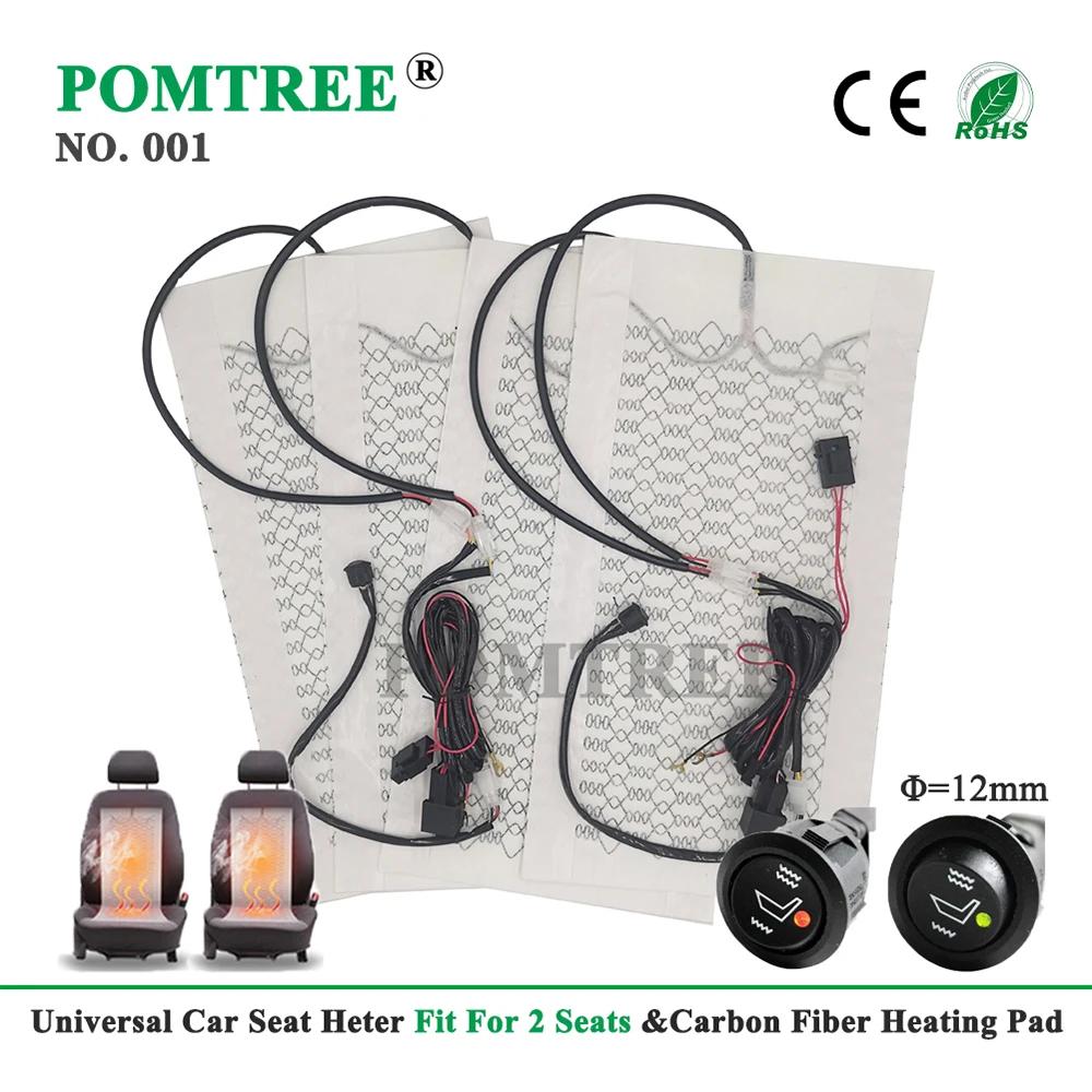 Universal Built-in Car Seat Heater Kit with 12V 23W Carbon Fiber Heating Pads 52x28cm and Hi-Lo Round Switch