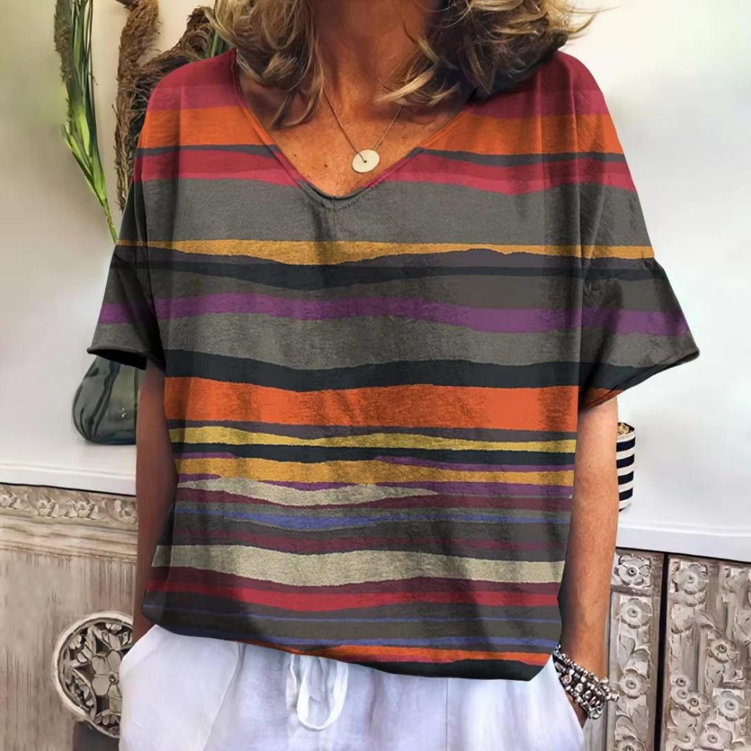 

Женская футболка с V-образным вырезом Летняя Повседневная Модная С коротким рукавом Новый Тренд Полосатый Стиль Харадзюку Свободная Женская Одежда XXXL