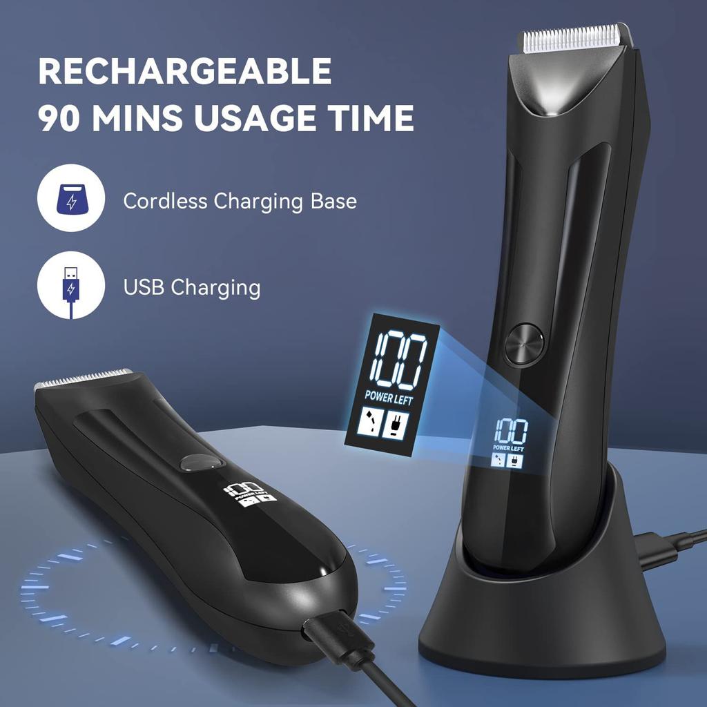 Electric Body Hair Trimmer Shaver Waterproof Groin for Men Ball USB Recharge Dock Grooming Kit Replaceable Ceramic Blade Male H