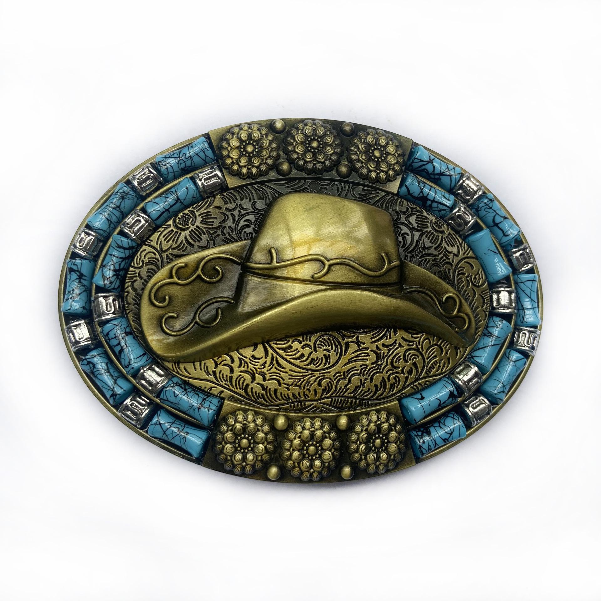 Bohemian Oval Bull Head Leather Belt Buckle - Western Cowboy Hat Style, Retro 4.0 Casual Design