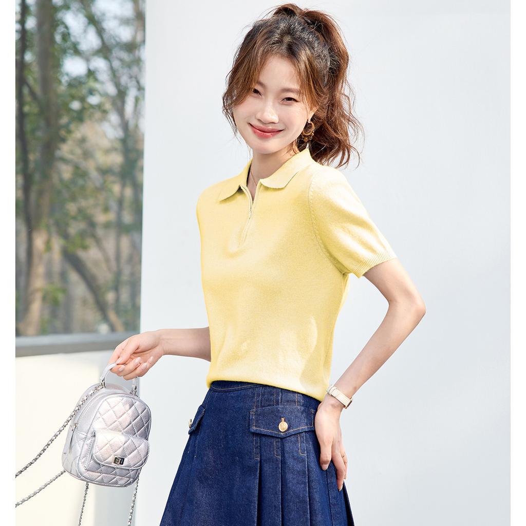 Simple summer clothes Polo collar sports style high-quality women's T-shirt top women's short sleeved women's knitted sweater