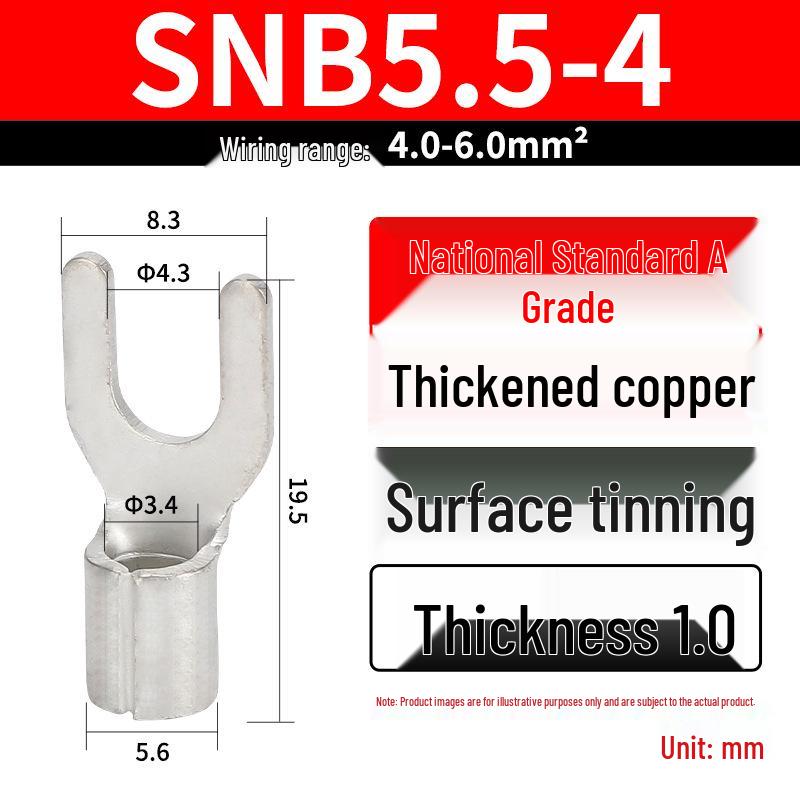 Grade A Fork & U-shaped Tin-Plated Copper Crimp Terminals - Purple, Cold Crimp, Thickened