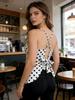 Women's European & American Spicy Girl Polka Dot Camisole with Tummy Coverage and Butterfly Knot Back