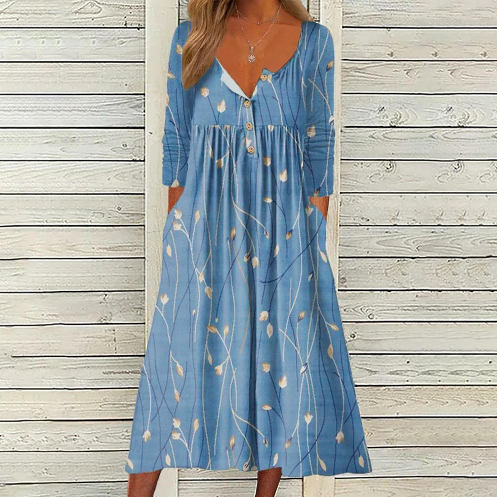 

Женское повседневное длинное платье в полоску с круглым вырезом и пуговицами с карманами XL небесно-голубой