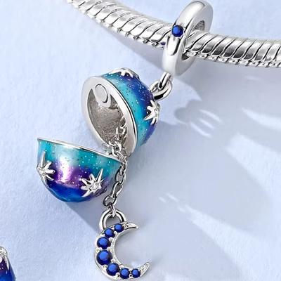 Pendentif Charme Œuf de Pâques Étoilé Lunaire Ouvrable en Argent 925 Pour Femmes Bijoux de Mode DIY Convient aux Bracelets Originaux