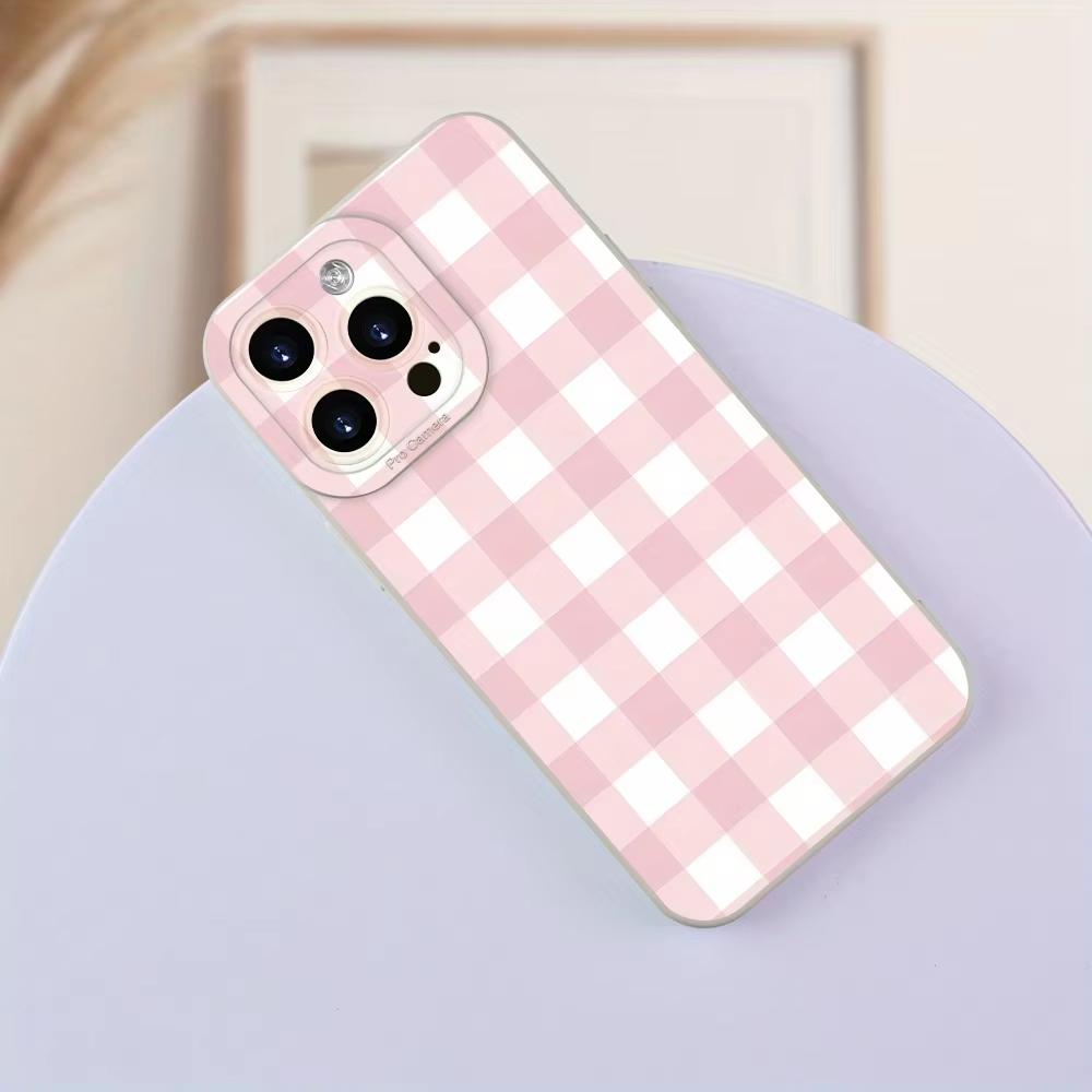 Simple pink checkered printed Phone Case For iPhone 17 Pro Max 16E 15 Pro 14 13 12 11 Mini AIR XS XR XS 8Plus anti drop and shoc