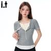 CHOCOOLATEit Korean Style Faux Two-Piece Lace Bow Short-Sleeve Top