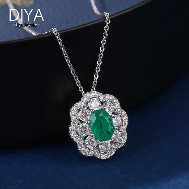 Emerald Green Gemstone Pendant Necklace, 925 Sterling Silver High-end Jewelry for Women