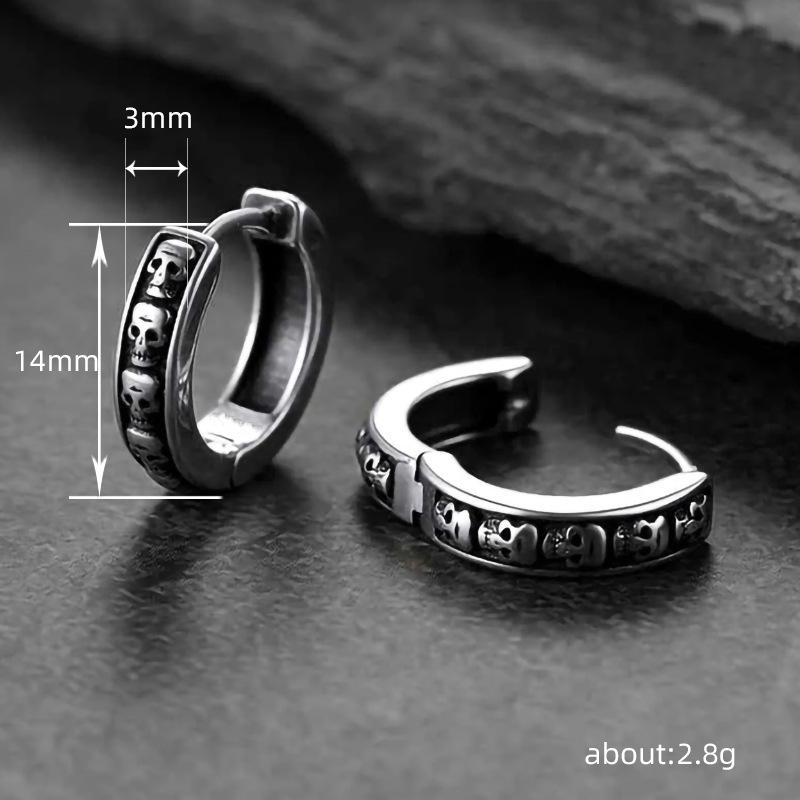 Huitan Men's Skull Earrings Dainty Small Circle Daily Wear Trendy Earrings Anti Silver Color Cool Male Accessories Hot JewelryGood product