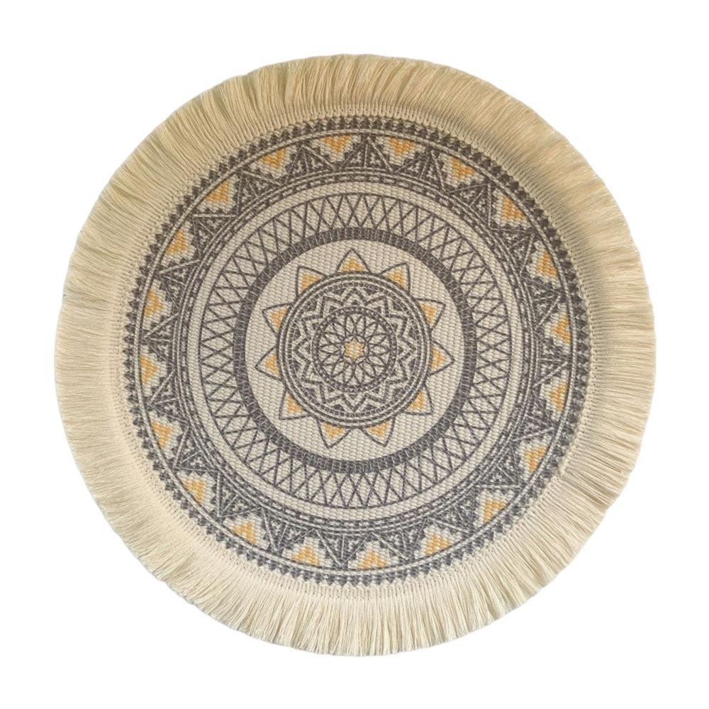 Bohemian Braided Weave Round Woven Placemats Heat Resistant Non-Slip Bohemian Placemat Tassel Jute Placemats Kitchen Table