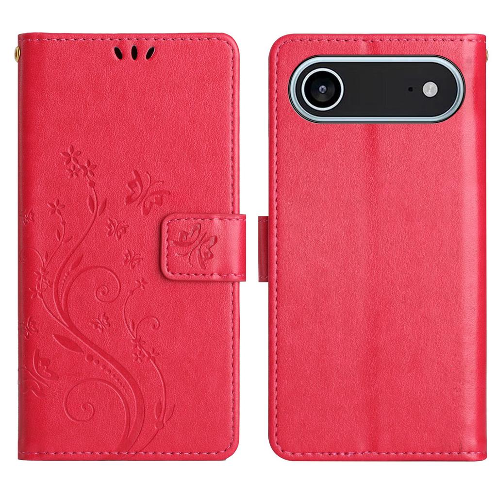 Für iPhone Air Leder Wallet Case Schmetterlingsblumen-Prägung Handyhülle mit Trageband