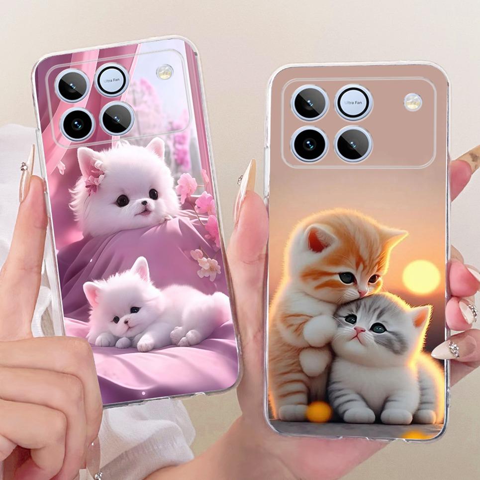 Bow Love Heart Pattern Cute Cat Phone Case For Honor Win 5G Casing Soft TPU Silicone Shockproof Back Cover Transparent Capa