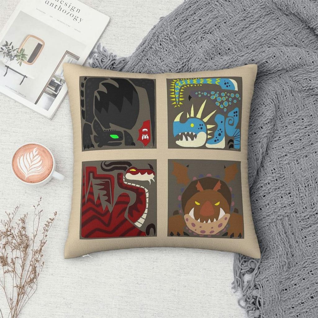 Monster Crests Square Pillowcase Polyester Linen Velvet Pattern Zip Decor Pillow Case Sofa Seater Cushion Cover