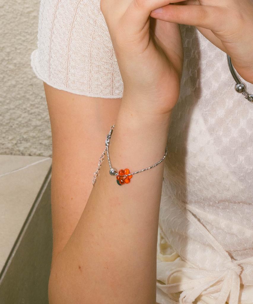 Pearly More Orange Flower Ball Chain Bracelet_Pm24B004Hs