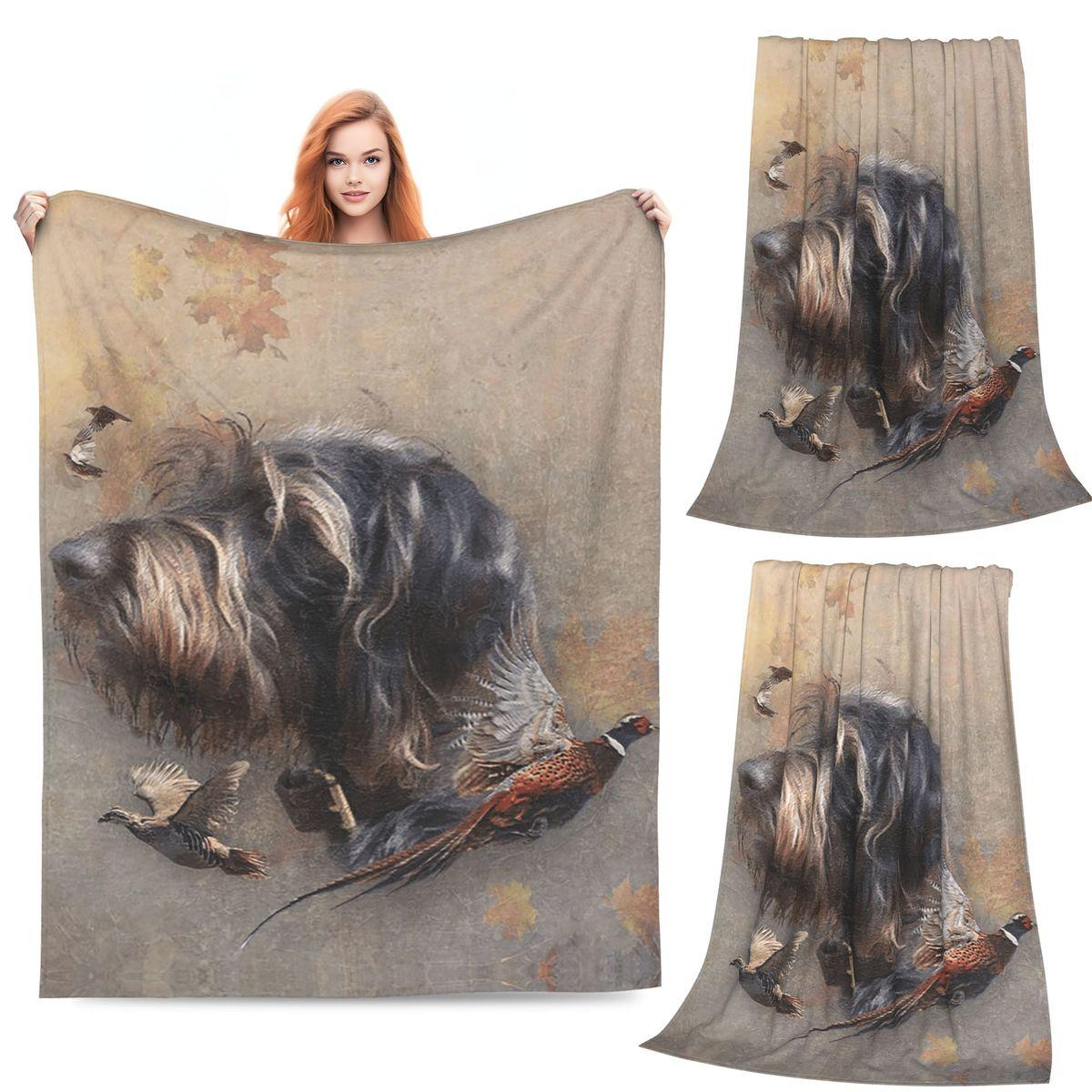 German Wirehaired Pointers Gundogs Blanket Soft Warm Flannel Throw Blanket Plush for Bed Living room Picnic Travel Home Couch Size: 75*100cm, Weight: 230 GSM
