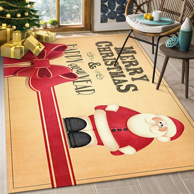 Christmas Living Room Carpet Crystal Velvet Non-slip Floor Mat Festive Atmosphere Bedroom Bedside Blanket