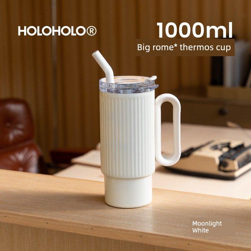 Stainless Steel Roman Cup Tea-Water Separation Cup Large Capacity Thermos Cup Office Women s Giant Water Cup with Handle Moonlight White