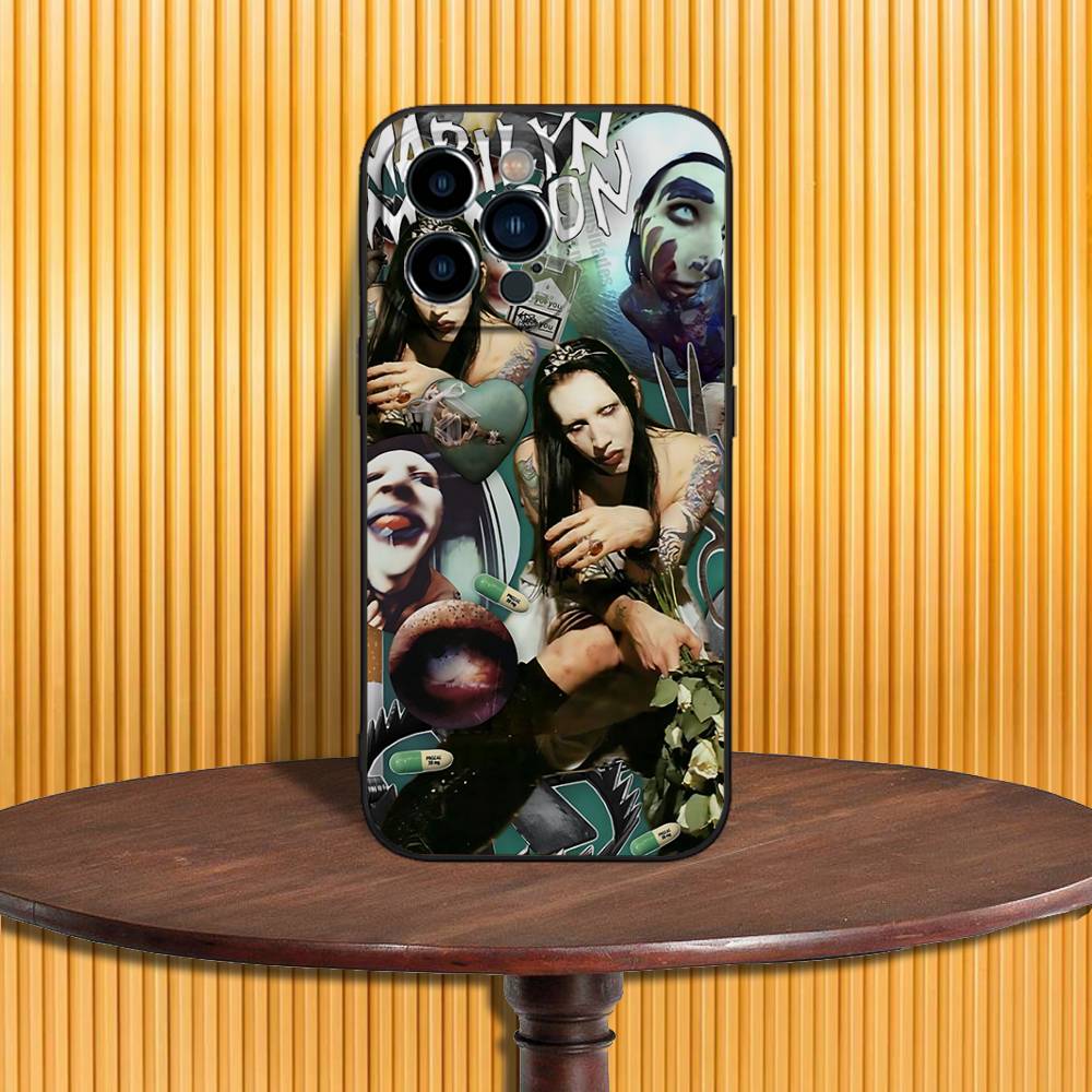 

M-Marilyn M-Manson Phone Case For iPhone 17,16,15,14,13,12,11 Pro,Max,Plus,XR,Mini,Air,E Black Full-coverage Soft Case iPhone16PRO