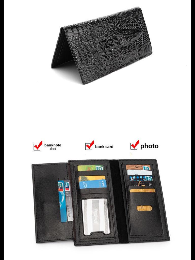 Men's Crocodile Pattern Long Wallet for US Dollar Bills, Customizable for Business Use