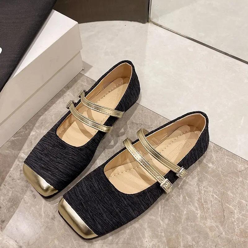 Fashion Woman Flats Splicing Evening Black Mary Jane Breathable On Promotion Lastest Quick Delivery Slip 2025 Summer 39 Shoes for Women