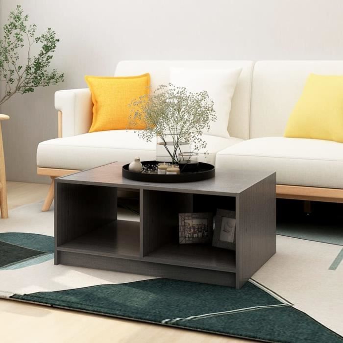 VidaXL Table basse Gris 75x50x33,5 cm Bois de pin massif