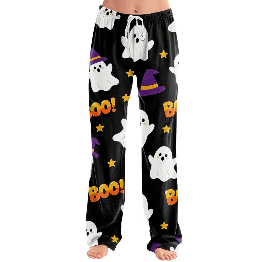 Women's Halloween Print Drawstring Pajama Pants, Comfortable Sleepwear with Elastic Waist