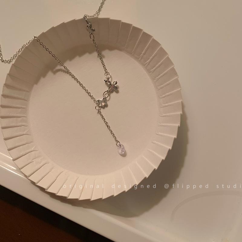 Korean Trend Gentle Temperament Zircon Water Drop Necklace, Cold Wind Simple Super Fairy Girlfriend Collarbone Chain Woman
