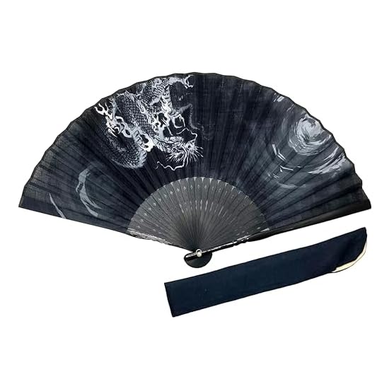 Dragon Folding Fan (Sensu) Men's 23cm Premium Cotton Fan Japanese Pattern Black Openwork Cloud Drago