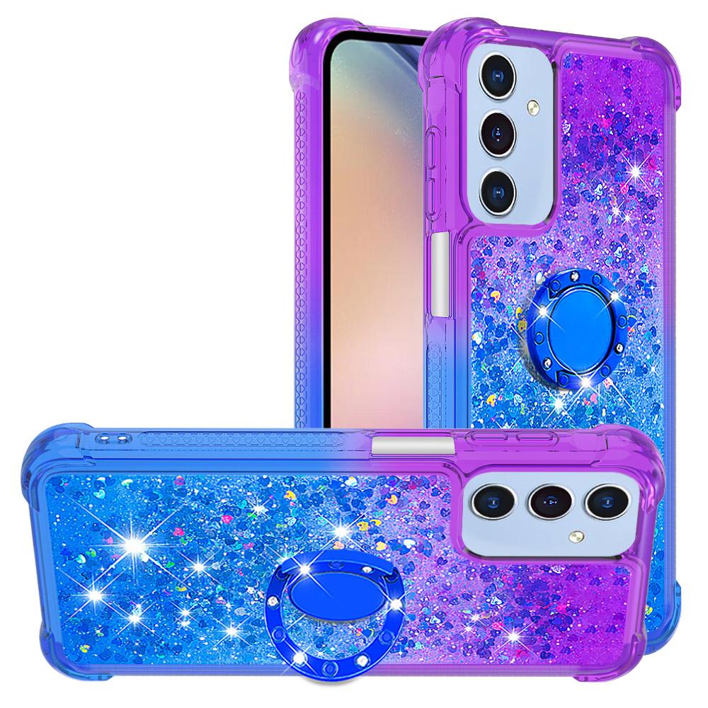 

For Samsung Galaxy A15 5G TPU Case with Kickstand Gradiant Quicksand Shockproof Cover Purple+Sky Blue
