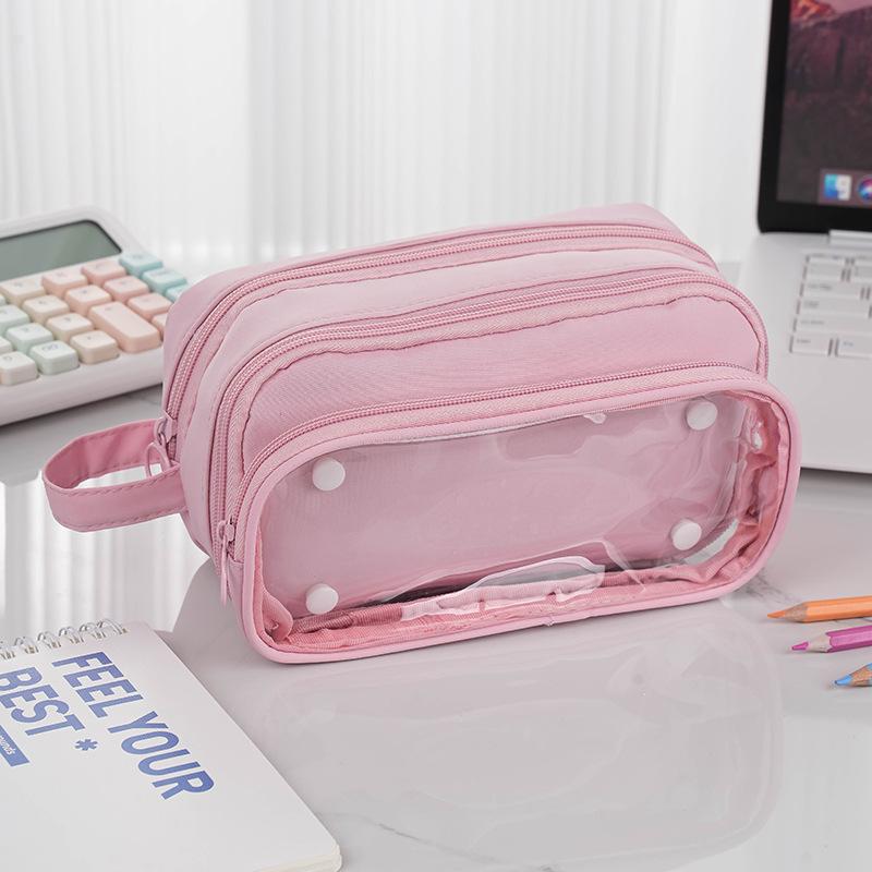 Detachable Double-Layer Pencil Case with Transparent Window for Students