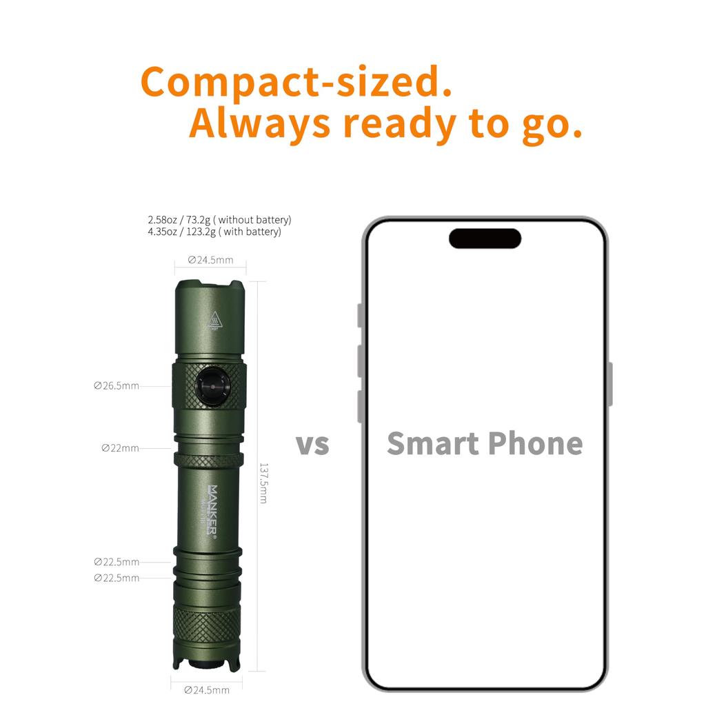 MANKER MC11 III Tactical Flashlight, 1400 Lumens Super Bright, 410m