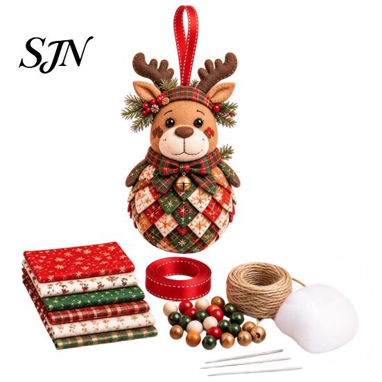 Handcrafted Holiday Display Items DIY Patchwork Ornament Kit for Christmas Decoration, Decorative Fabric Traditional Winter Charm Ornaments Craft Set