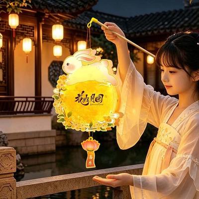 Glowing Mid Autumn Lantern Handmade Rabbit Flower Lantern Bunny Lantern  Night Celebration