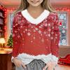 Christmas Day Girls Long Sleeve T Shirts Kids  Girls' V-Neck Tee Christmas Print Long Sleeve Top