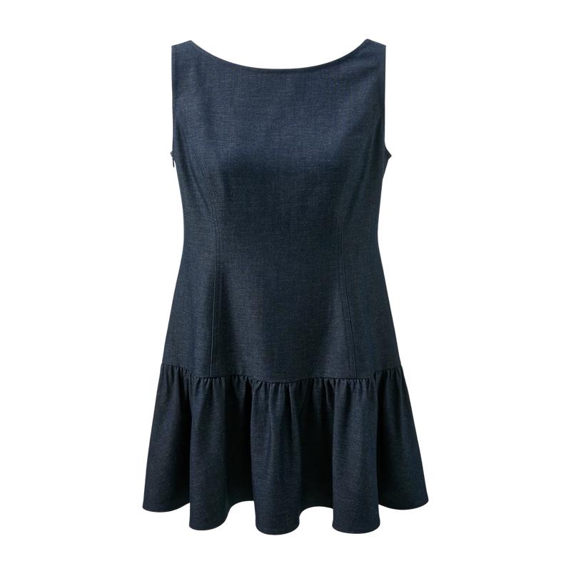 Sancai 2026 Summer Faux Denim Sleeveless A-Line Dress S