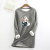 Women Thick Fleece Sweatshirt Leopard Print Velvet Warm O-neck Underwear Top