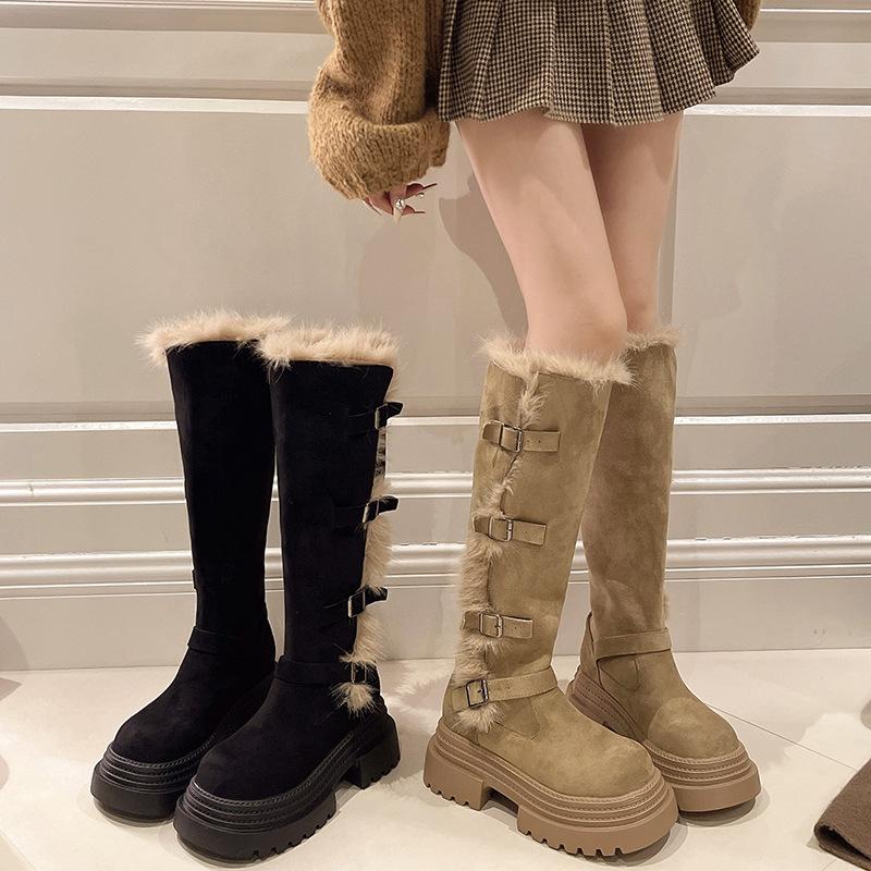 Snow boots for women in winter 2026 warm high top with fleece not exceeding knee length long boots for women