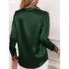 New Women's Leopard Print Long Sleeve Office Shirt Spring Autumn Lapel Casual Loose Blouse Simple Satin Elegant Solid Color Top Clothing