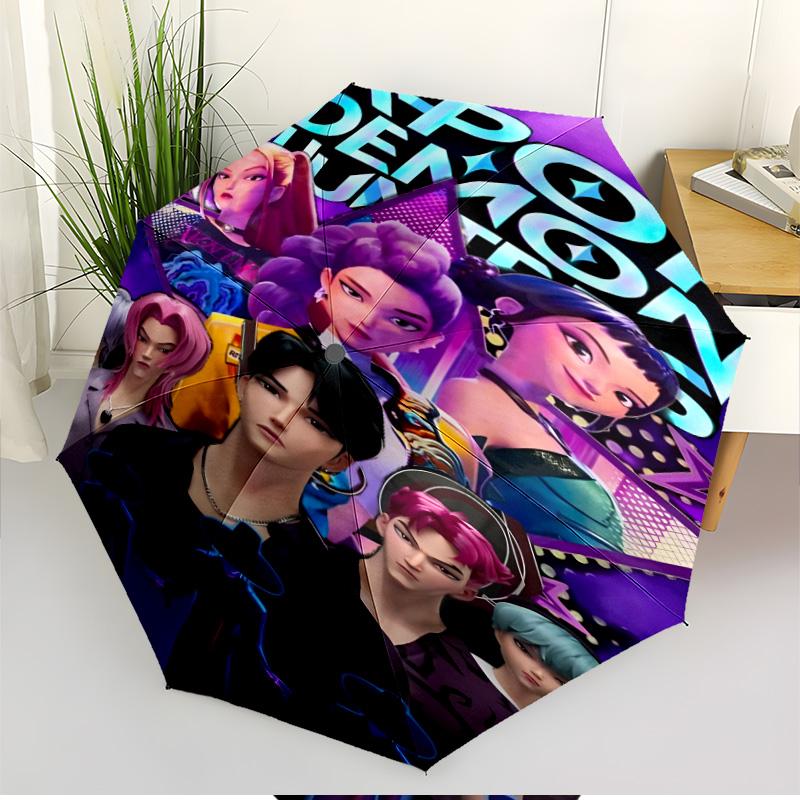 KPop Demon Hunters Print Automatic Open Close Umbrella, Portable Foldable Umbrella, for Outdoor Commute Camping Trip, Ideal Birthday Gift