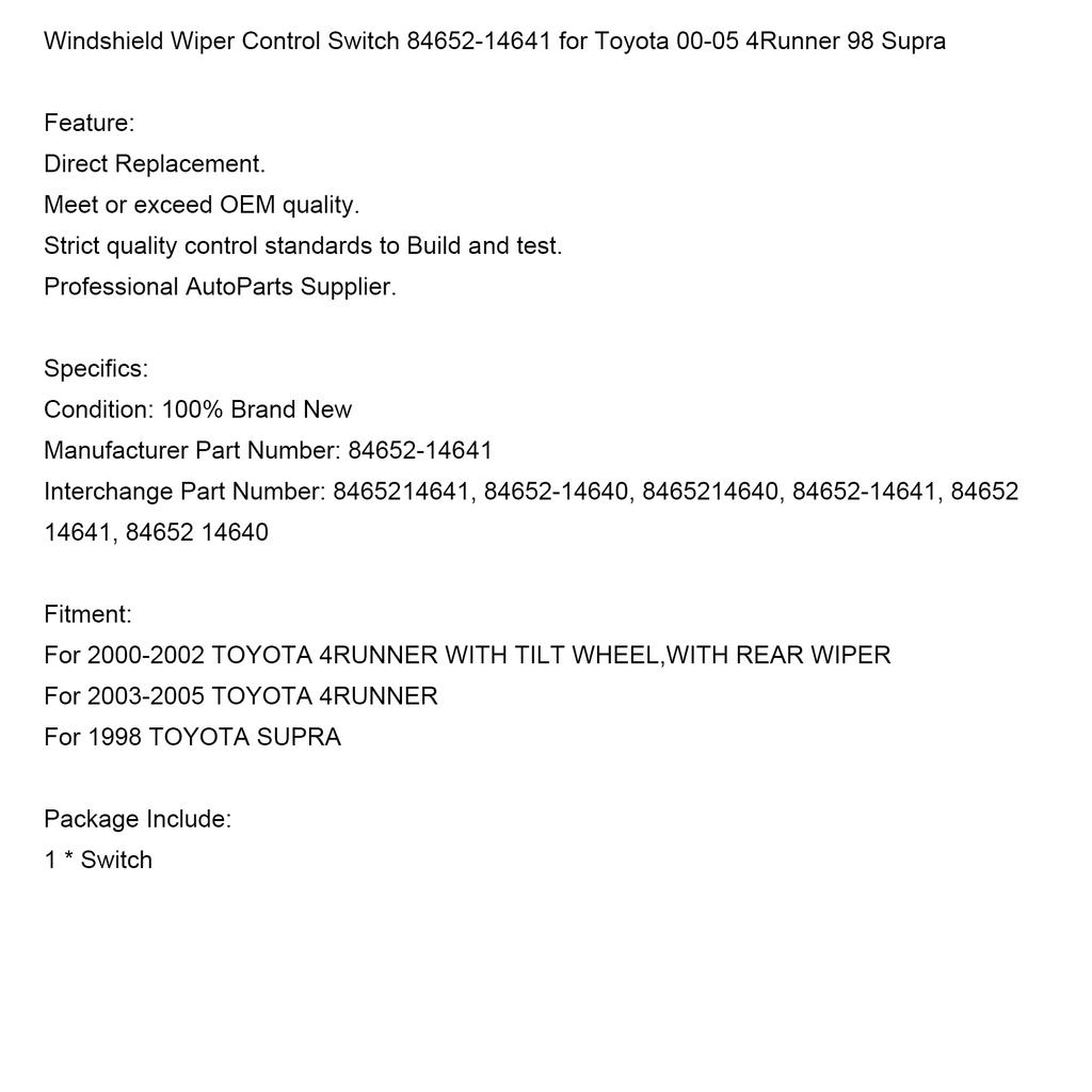 Windshield Wiper Control Switch 84652-14641 for Toyota 00-05 4Runner 98 Supra