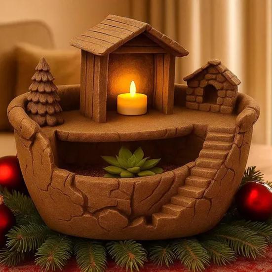 Nativity Set Indoor Decor Rustic Collectible Jesus Mary Joseph Figurine 3D Printed Religious Manger Planter Pot for Christmas Tabletop Decor