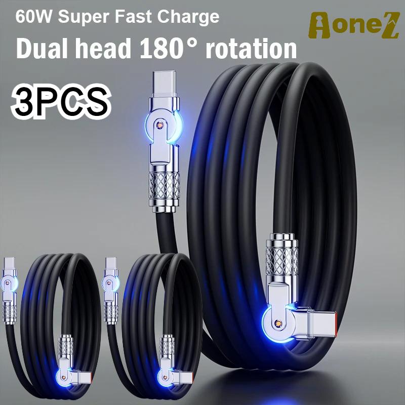 Dual Rotating Fast Charge Cable USB C To Type-C Charger Liquid Silicone Cable for Huawei Xiaomi Samsung Phone Charger Accessorie