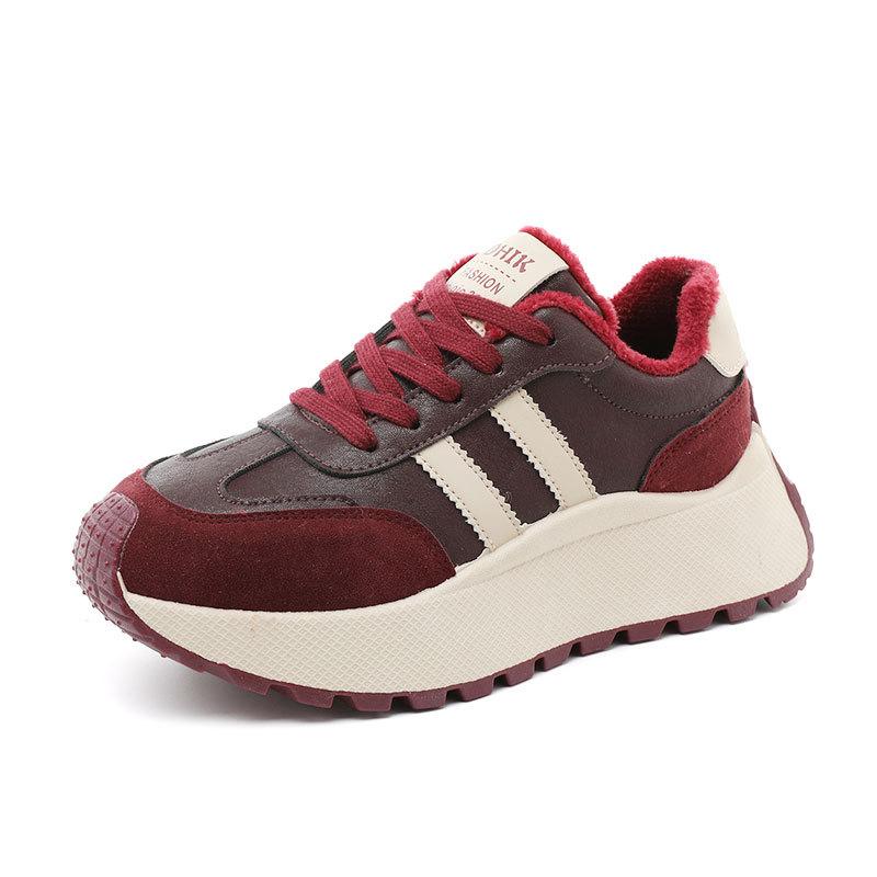 BN027 New Autumn Platform Women's Shoes Board Shoes Fleece Heightening Leisure Student Splicing Shoes Tide Sports